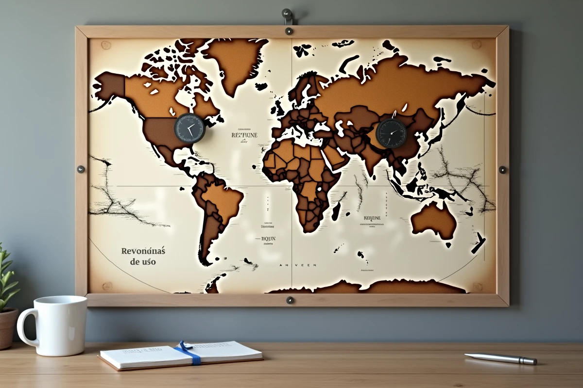 Carte du monde avec deux horloges indiquant le décalage horaire entre la France métropolitaine et La Réunion