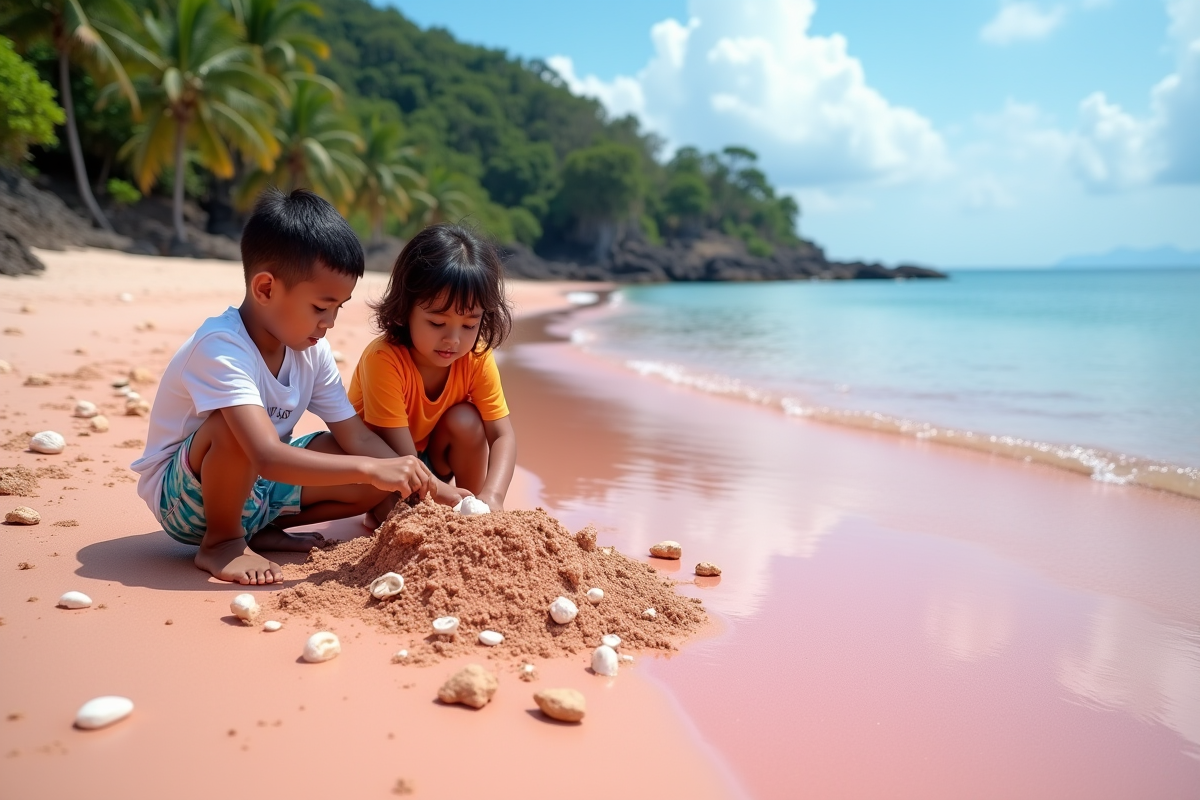 Deux enfants balinais construisent château de sable coloré