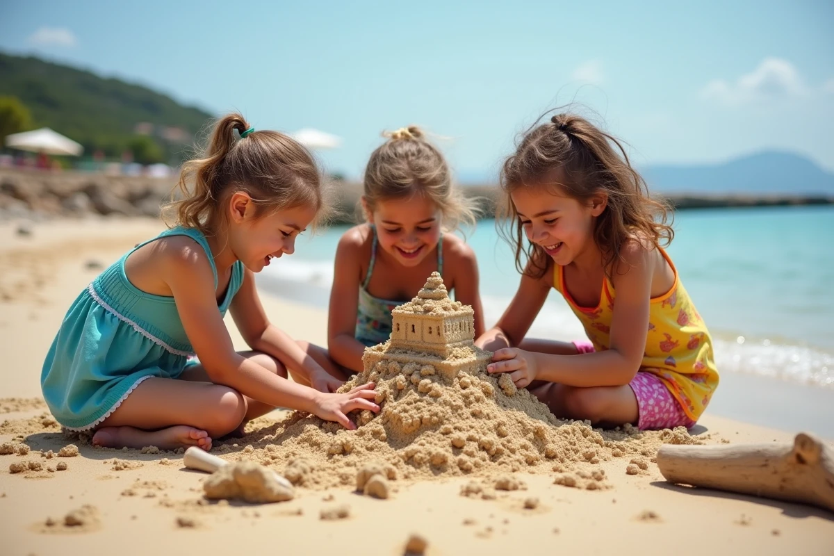 Enfants construisant un château de sable à Rayol Canadel