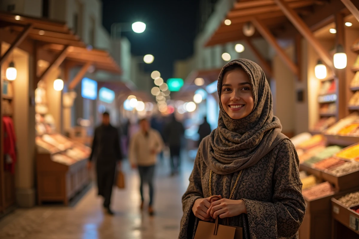 Jeune femme sud-asiatique dans le souk de Deira la nuit
