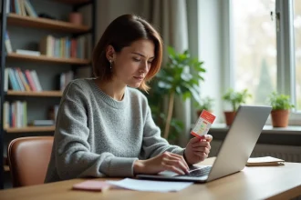 Femme concentrée avec ticket de train à la main