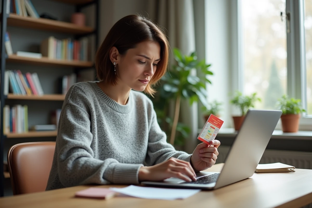 Femme concentrée avec ticket de train à la main
