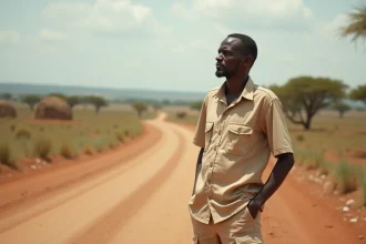 Homme sud-soudanais confiant dans la savane