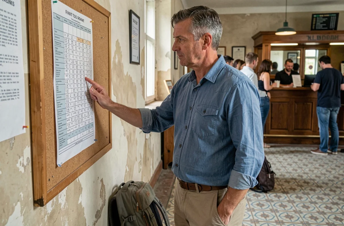 Voyageur consultant les horaires de train dans la gare de Cassis avant de se déplacer dans la ville