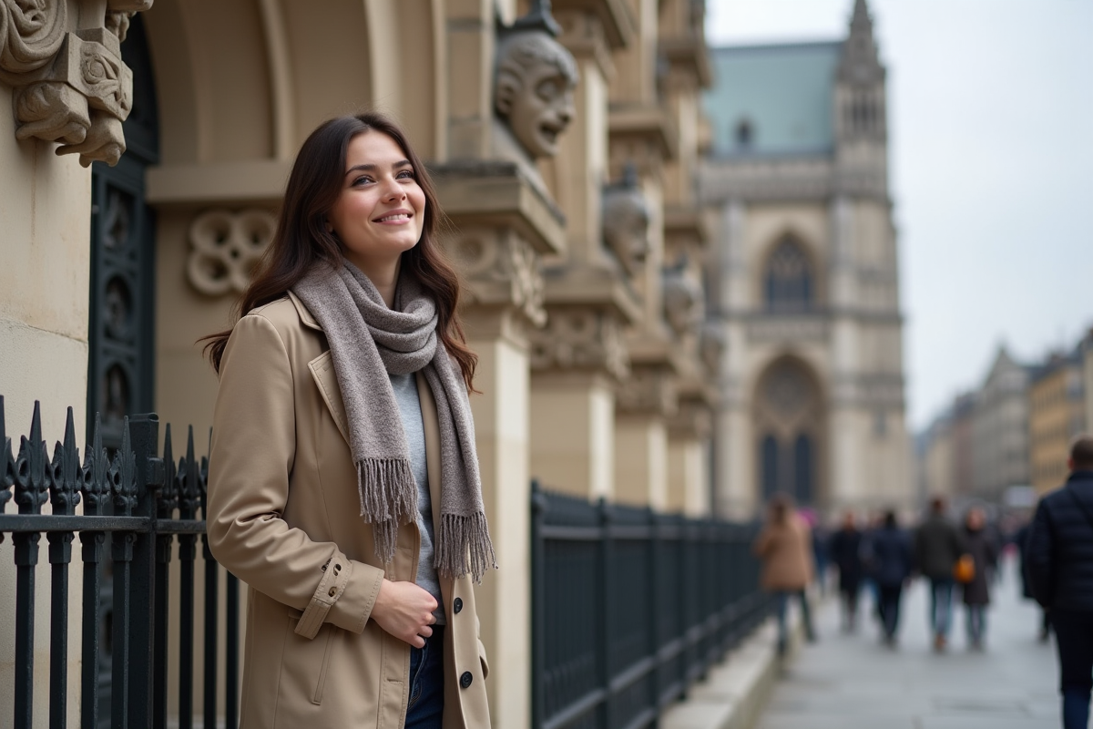 Jeune femme admirant les gargouilles de Notre Dame