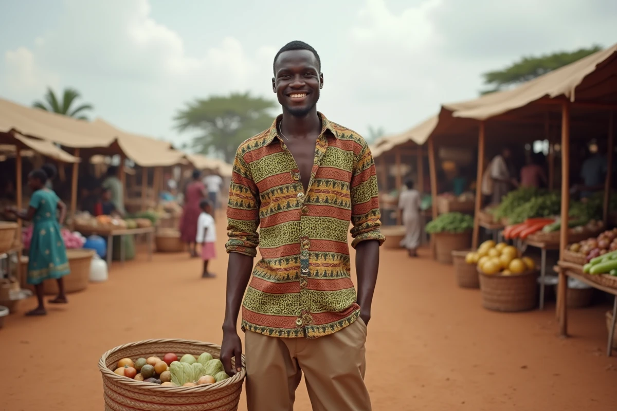 Jeune homme souriant dans un marché de Koriom en Soudan du Sud