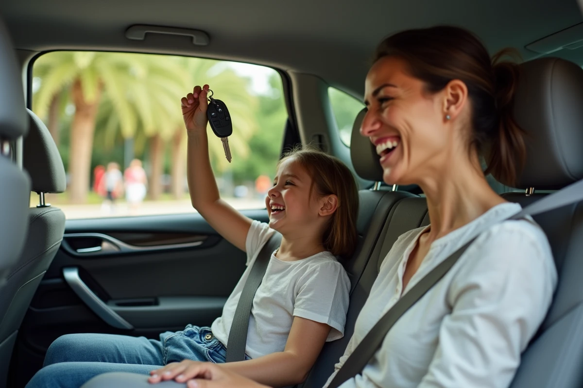 Maman aidant sa fille à boucler la ceinture dans la voiture