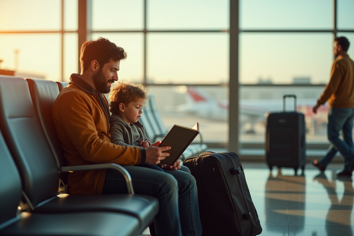 Papa lit un livre à son enfant dans la salle d
