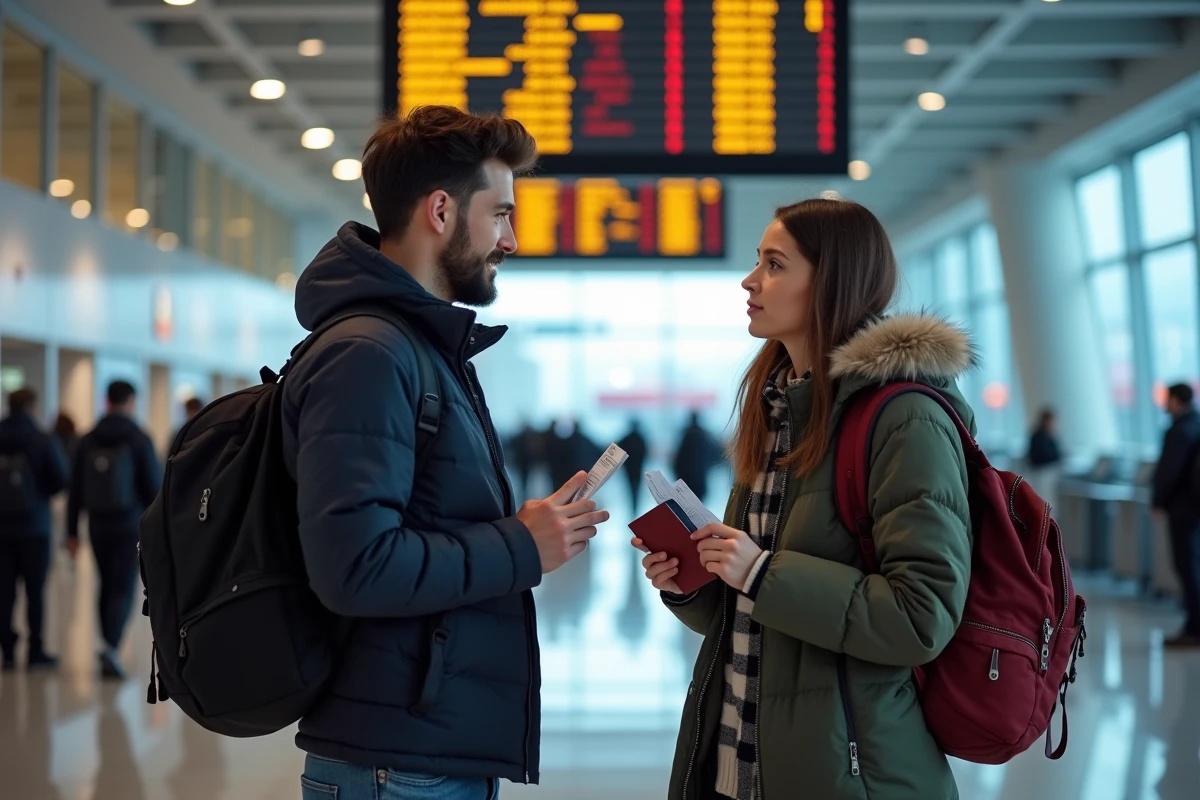 Jeunes voyageurs avec passeports et billets à l
