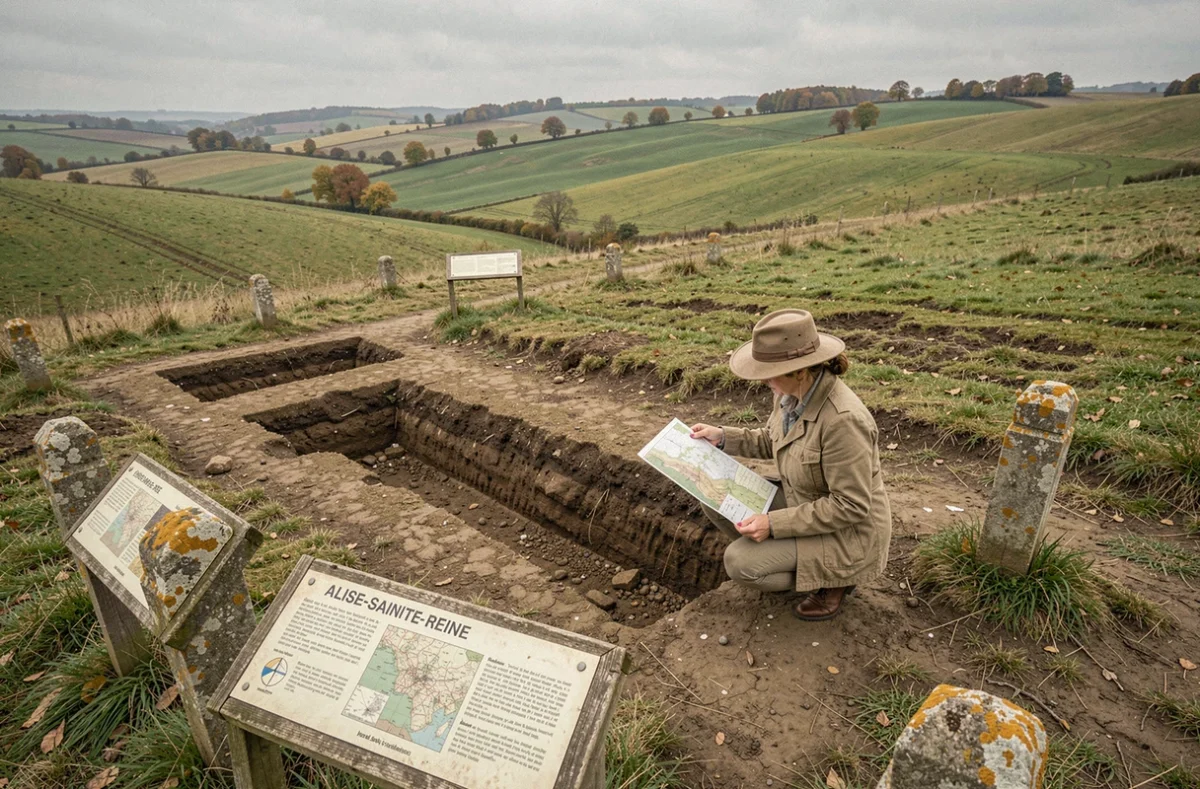 Archéologue sur le site fouilles d'Alésia à Alise-Sainte-Reine en Bourgogne