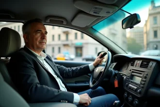 Conducteur de taxi homme assis dans son véhicule en ville